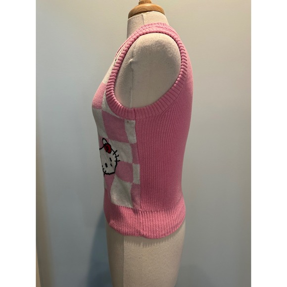 Hello Kitty Sanrio Pink Checkered sleeveless sweater vest size XSmall - Picture 4 of 9